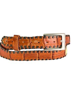 Unique Genuine Alligator Snakeskin Whipstitched Belt Tan 36-38 Handmade Western